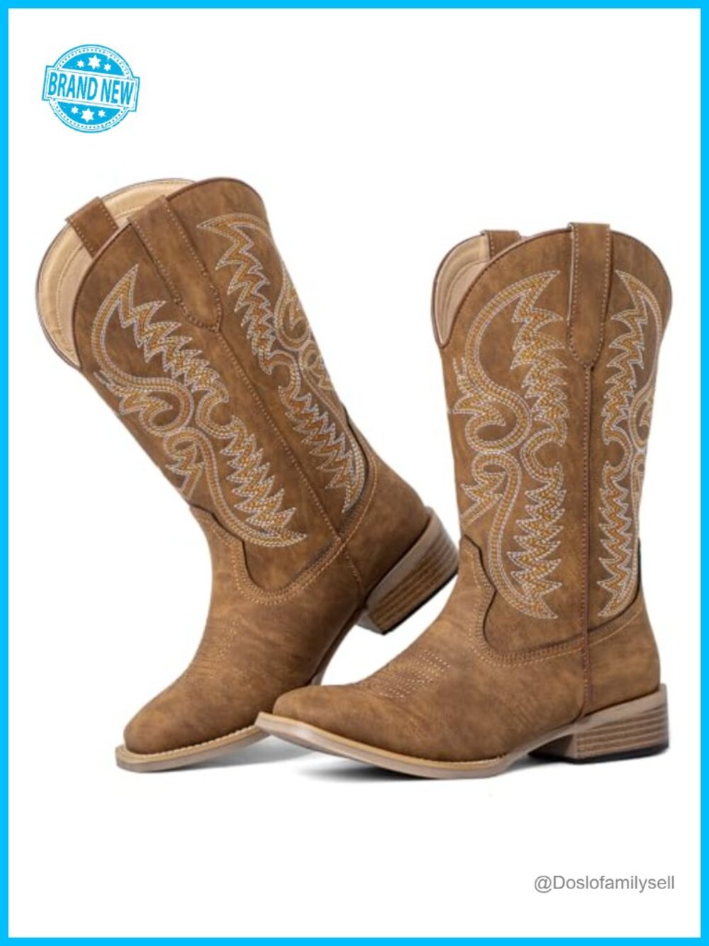 Extra Wide Calf Cowboy Boots – Square Toe Western with Side Elastic for Big